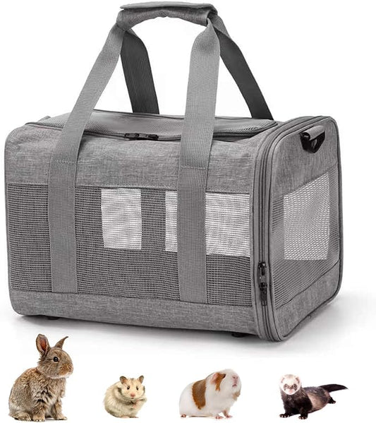 kathson Small Animal Carrier Bag, Guinea Pig Rabbit Travel Carrier Breathable Mesh Window Pet Portable Hand Bag for Hamster Bird Bunny Bearded Dragon Kitty and Etc (Grey)