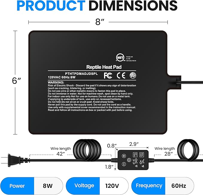 Simple Deluxe 6X8 Inch 8W Reptile Heating Pad with Adjustable Thermostat Under Tank Terrarium Heating Mat for Turtles, Lizards, Frogs, and Other Reptiles, 2 Pack