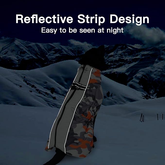 Dog Coat for Large Dogs, Dog Winter Jacket-X Large Warm Dog Coat with Harness Reflective Dog Vest Water-Resistant Dog Snowsuit Dog Snow Jacket for Large Dogs Beagle, Corgi, Orange-Camouflage