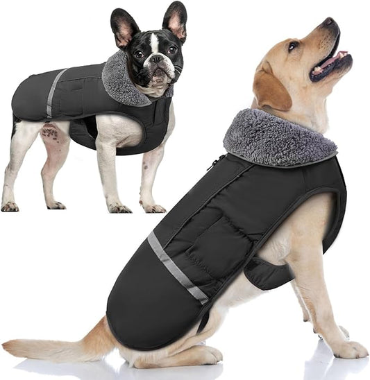 Doglay Dog Coat, Waterproof Dog Jacket Pet Winter Coat for Cold Weather with Thicken Furry Collar, Reflective Puppy Winter Jacket Warm Fleece Lining for Small Medium Large Pets
