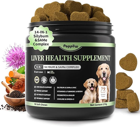 Dog Liver Support Chews - with Milk Thistle (Silybum), Same & NAC - Liver Supplement for Metabolic - Detox - Gut & Immune Health - Chicken Flavor, 90 Soft Chews