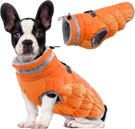 Lelepet Dog Coat Warm Dog Winter Coat Waterproof Dogs Jacket with Harness Built in Reflective Pet Fleece Vest Zip-Up Cold Weather Coats for Medium Dogs Turtleneck & Windproof Coats Blaze Orange M