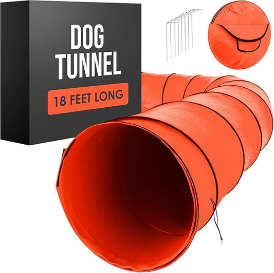 Houseables Dog Agility Tunnel, Dog Tunnel, Agility Equipment, Puppy Obstacle Course, Crawling, Pet Playground, Small, Medium, Large, Indoor/Outdoor, Play, Pop Up Set, Exercise Tube, Toy, Red, 18 Feet