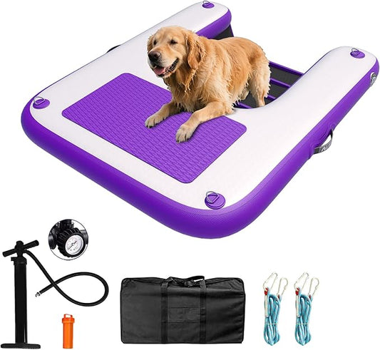 ALIFUN Inflatable Dog Pool Ramp Safety Floating Dock Dog Water Raft for Pool Lake Boat Non-Slip Floating Ladder for Pets Up to 220 LBs Purple 120CM Length