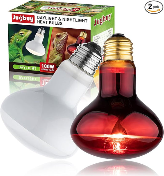 Heat lamp Bulbs Day & Night Combo, 100 Watt UVA Daylight Basking Spot Light and Red Infrared Heating Light for Bearded Dragon, Turtle, Lizard, Snake, Tortoise, Chameleon, Amphibians - 2 Pack