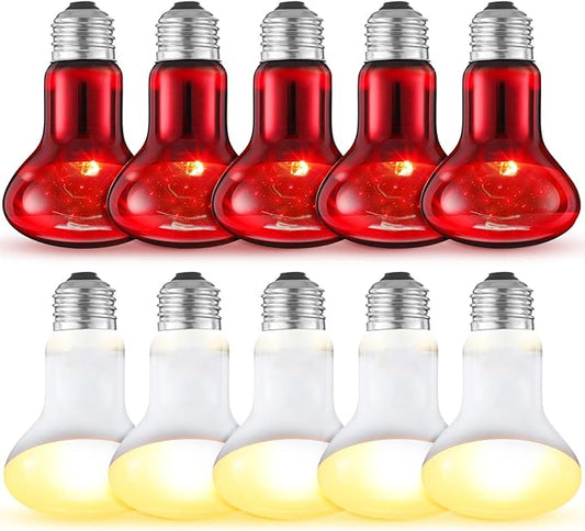 10 Pcs 75w Reptile Heat Lamp Bulb Day and Night Basking Spot Bulb Set UVA Daylight Bulb Amphibian Night Red Infrared Heating Lamp for Turtle Bearded Dragon Lizard Leopard Gecko