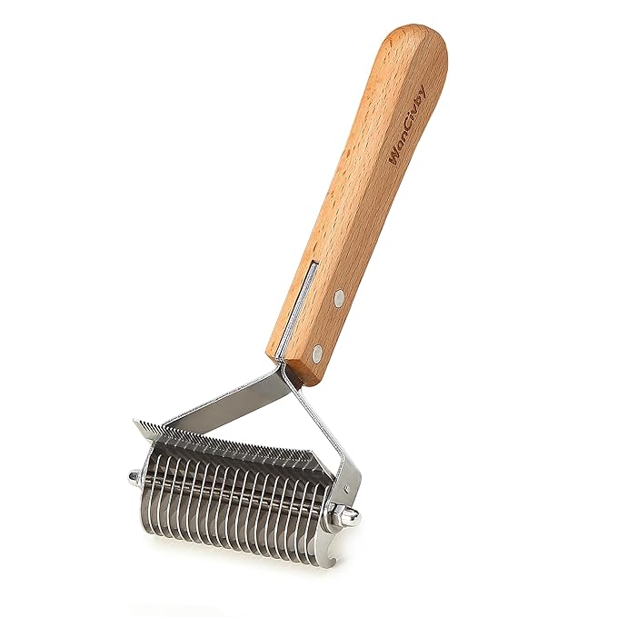 3-in-1Dematting & Deshedding Comb Undercoat Rake for Cats& Dogs，Detangling Matted Fur & Hair Remover Tool Pet Grooming Rake for Shedding and Dematting，Ergonomic beech wood handle (Square Handle)