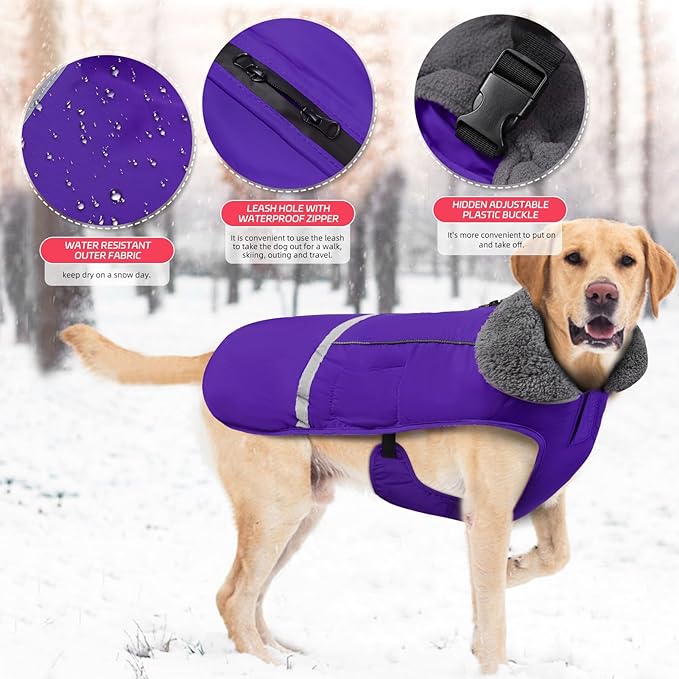 Doglay Dog Coat, Waterproof Dog Jacket Pet Winter Coat for Cold Weather with Thicken Furry Collar, Reflective Puppy Winter Jacket Warm Fleece Lining for Small Medium Large Pets