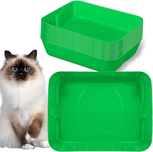 Bokon 25 Pcs Disposable Litter Boxes for Cats Plastic Cat Litter Tray Large Kitten Pan for Kitty Rabbit Guinea Pig Hamster Pets Supplies Travel Home Toilet, 15.7 x 11.8 x 3 Inches(Green)