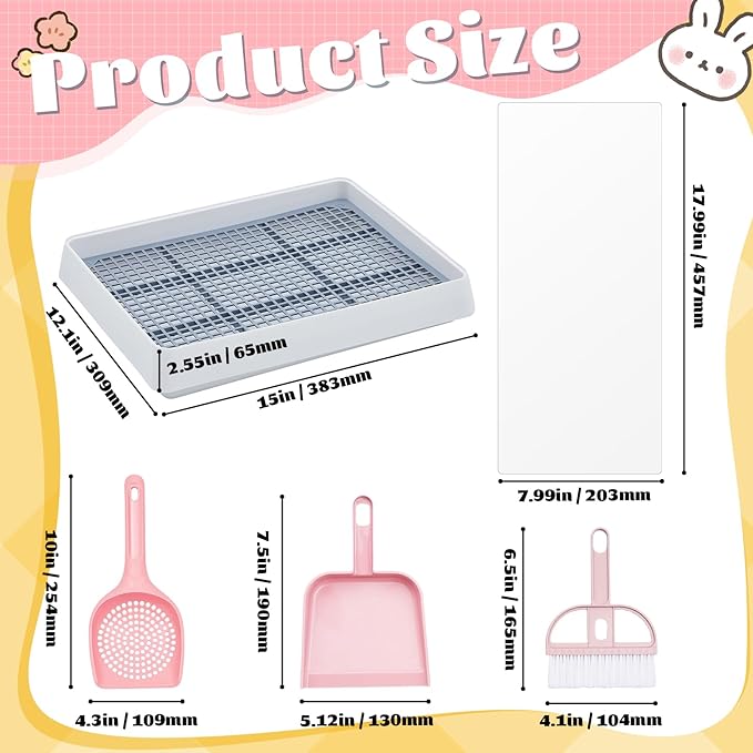 Uiifan Large Rabbit Bunny Litter Box Guinea Pig Litter Tray 15 x 12.1 x 2.55 Inch Small Animal Pet Toilet Potty Pan Rectangular Rabbit Bedding Tray Ferrets Cage (White and Pink)