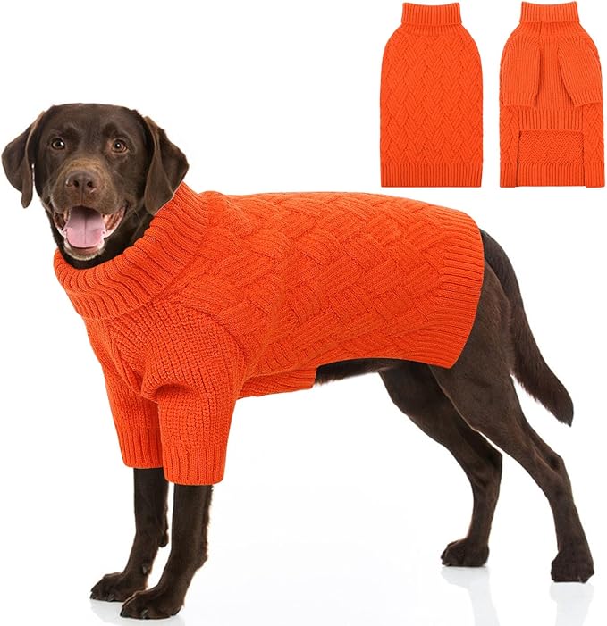 SUNFURA Dog Sweater Large Size Dog, XXL Pet Sweaters for Extra Large Dogs, Doggy Warm Turtleneck Christmas Sweatshirt Cold Weather Knit Pullover for Golden Retriever, Orange XXL