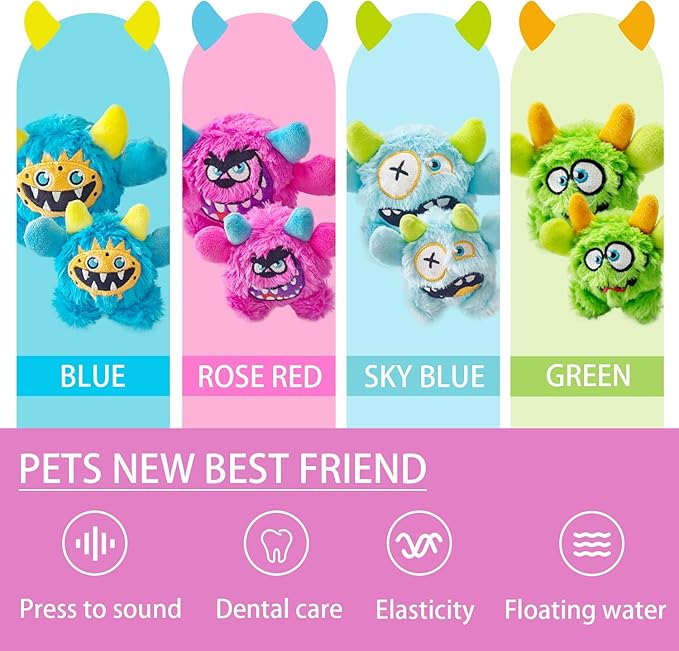 Squeaky Plush Dog Ball, Dental Care, Skin-Friendly and Soft and Relieve Stress, Little Monster Plush Ball Toy Suitable for All Breeds (Rose Red, Small)