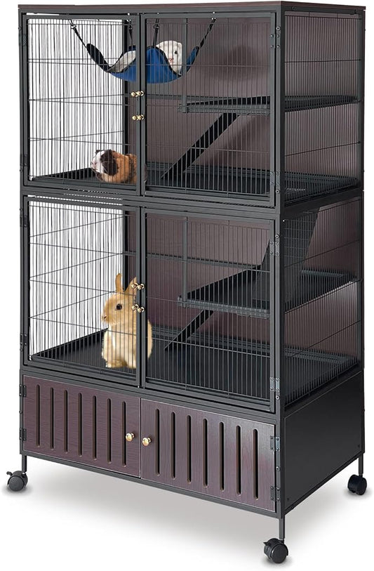 60" Large Metal Ferret Cage, Metal Large Guinea Pig Cages 5 Levels with Lockable Doors, Ramps, Wheels, Squirrel Cage for Chinchillas, Ferrets, Guinea Pigs, Rats, Hammock