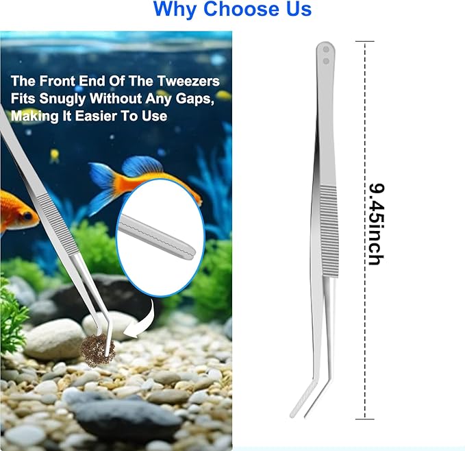25" Glass Aquariums Algae Scraper - Durable Stainless Steel, Powerfully Remove Stubborn Algae, Professional Fish Tank Cleaner Tools, Includes Sheath, Long Tweezers & 10 Replaceable Blades