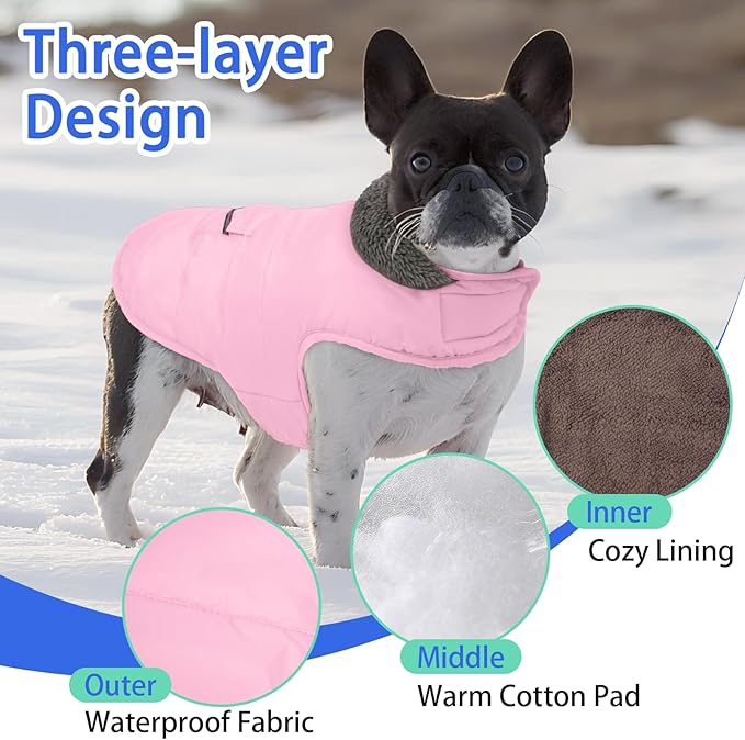 MIGOHI Warm Dog Snowsuit - Winter Dog Jacket, Reflective Windproof Fleece Vest with Leash Hole and Furry Collar