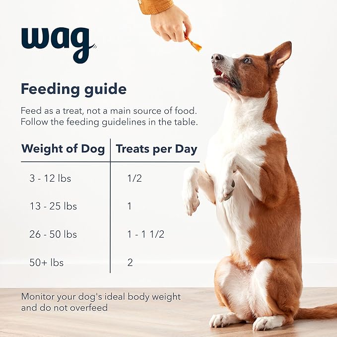 Amazon Brand – Wag Chewy Whole Muscle American Jerky Dog Treats – Chicken & Flaxseed (1 lb), Grain Free (Pack of 2)