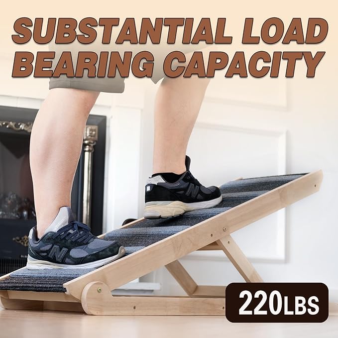 Dog Ramp for Bed, Dog Bed Ramp Grey, Dog Ramp for Car Rugged, Pet Ramp for Bed, Folding Portable Wooden Pet Ramps, for Small & Large Dogs & Cats