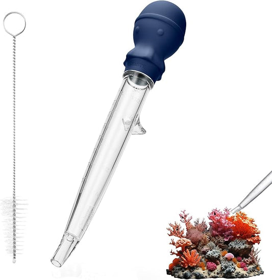 U-Taste Aquarium Pipette Cleaner: 1.5oz Coral Feeder for Fish Tank Cleaning, Manual Feeding Tube, Food Grade Siphon Dropper, Waste Remover with Strong Suction & Stand & Brush (11.98in, Midnight Blue)