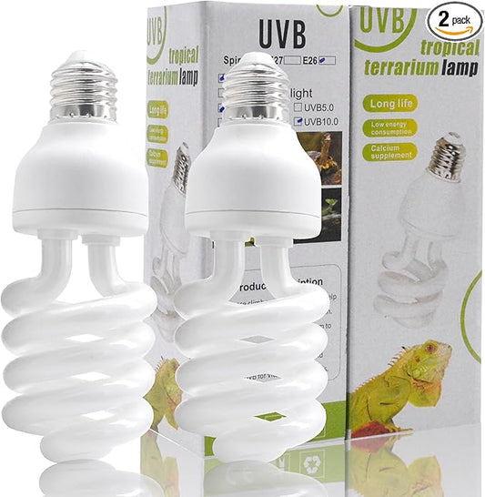 UVB Light Bulb for Reptiles, 26W 10.0 UVA UVB Heat Lamp Bulbs Ideal for Rainforest Reptiles, Bearded Dragons Lizard Turtle Tortoise Iguanas Chameleons Snake (2 Pack)