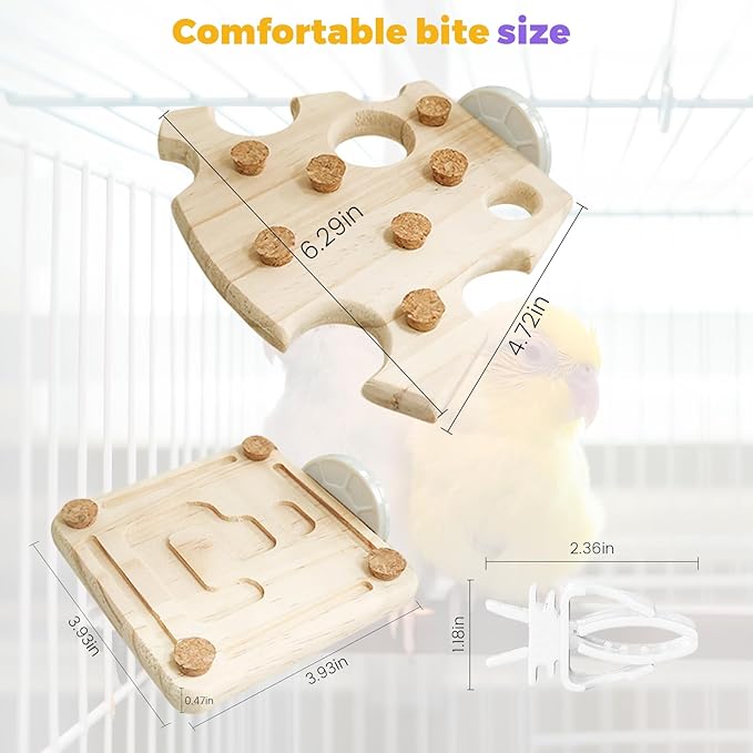 2 Pcs Bird Platform,Wooden Chew Toys, Hanging Wooden Puzzle Foraging,Parrot Cork Stopper Toys Birds Feeding Toy,2 Pcs Bird Cage Food Holder Fruit, for Small and Medium Parrots(D)