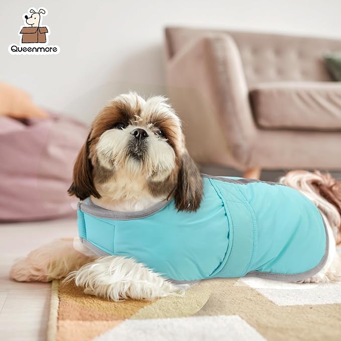 Queenmore Dog Winter Coat, Fleece Puffer Dog Down Vest, Cold Weather Pet Jacket for Dogs, Waterproof Reflective Reversible Dog Sweater Clothes for Small, Medium and Large Dogs (Light Blue, XL)