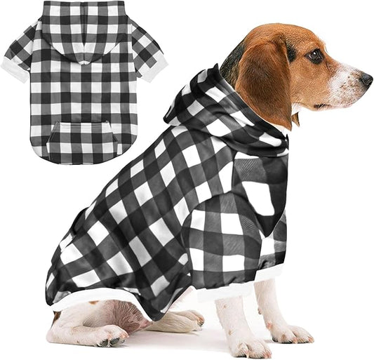 GreenJoy Plaid Dog Sweaters Hoodies Sweatshirts for Dogs Cats, Warm and Soft Cold Weater Coats for Christmas (Black, Large)