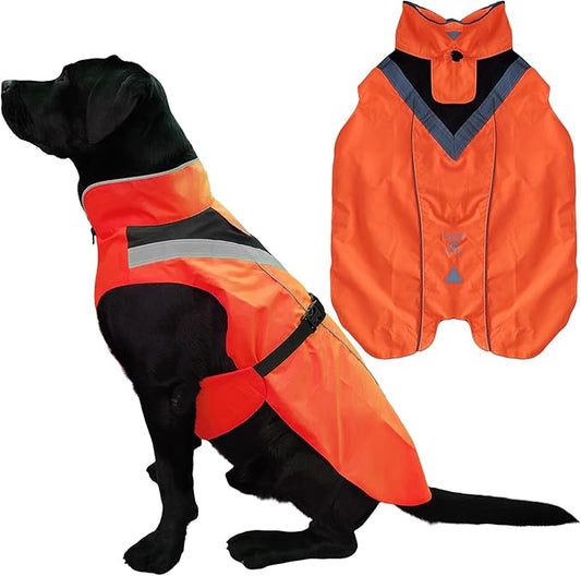Dog Rain Coat - Waterproof, Reflective, Bright Orange with Leash Hole (M, Orange)