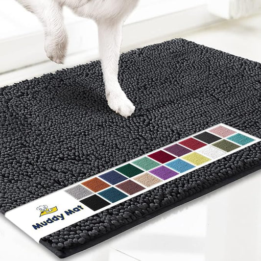 Muddy Mat® Shown on TV – Super Absorbent Door Mat Indoor, Microfiber Quick Dry Chenille Entryway Rug, Non-Slip Front Door Mat, Indoor Mats for Entryway, Machine Washable Pet Rug, Charcoal 24"x36"