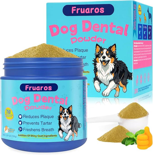 Dog Dental Powder, Dog Teeth Cleaning Powder with Plaque & Tartar Remover, Fresh Breath Support, Whitening & Coat Health Enhancer, Dental Care for All Size Dogs (150g)