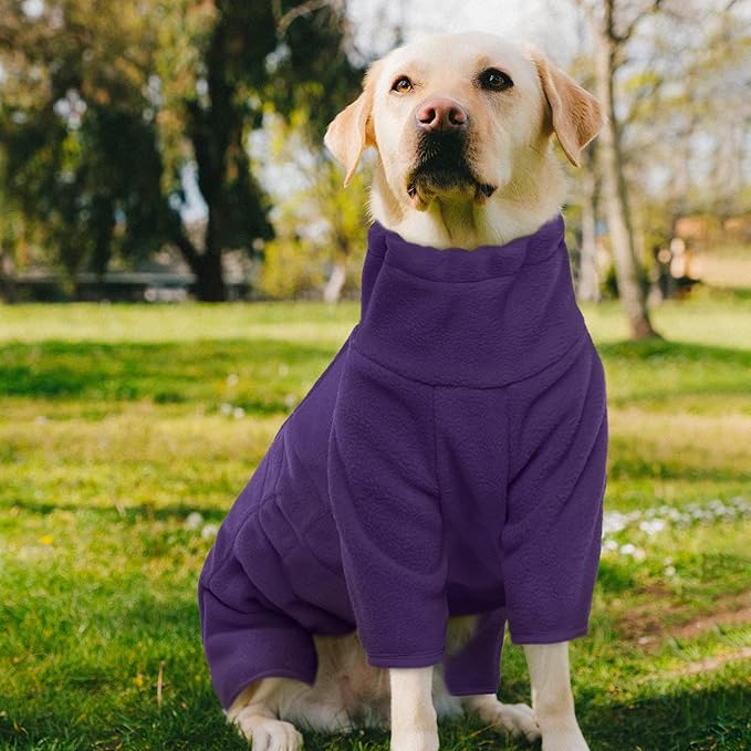 ROZKITCH Dog Winter Coat Soft Fleece Pullover Pajamas, Pet Windproof Warm Cold Weather Jacket Vest Cozy Jumpsuit Apparel Outfit Clothes for Small Medium Large Dog Walking Sleep Purple 3XL