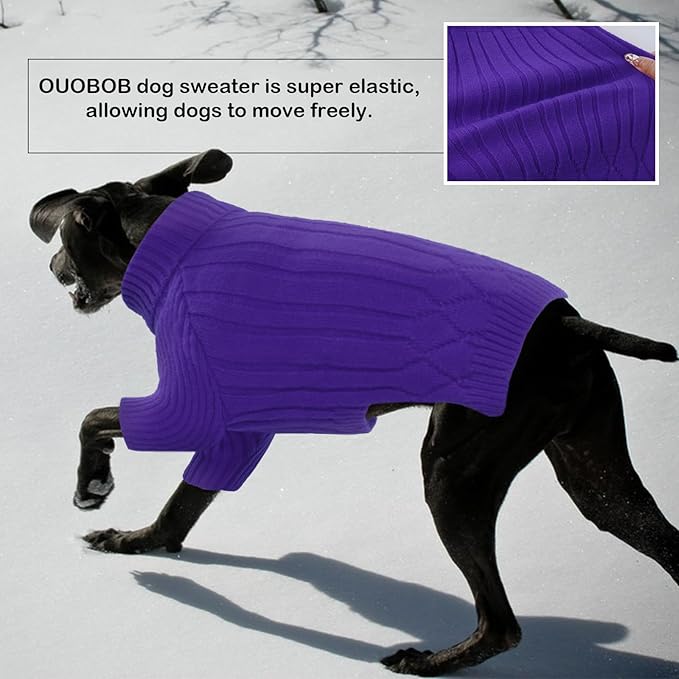 XXXL Dog Sweater for Giant Breed, Warm Winter Fall Dog Sweaters for Dog Girls Boys, Turtleneck Dog Knitwear, Doggie Christmas Sweater, Pet Sweatshirt Clothes Outfit Knit Boxer (Purple XXXL)