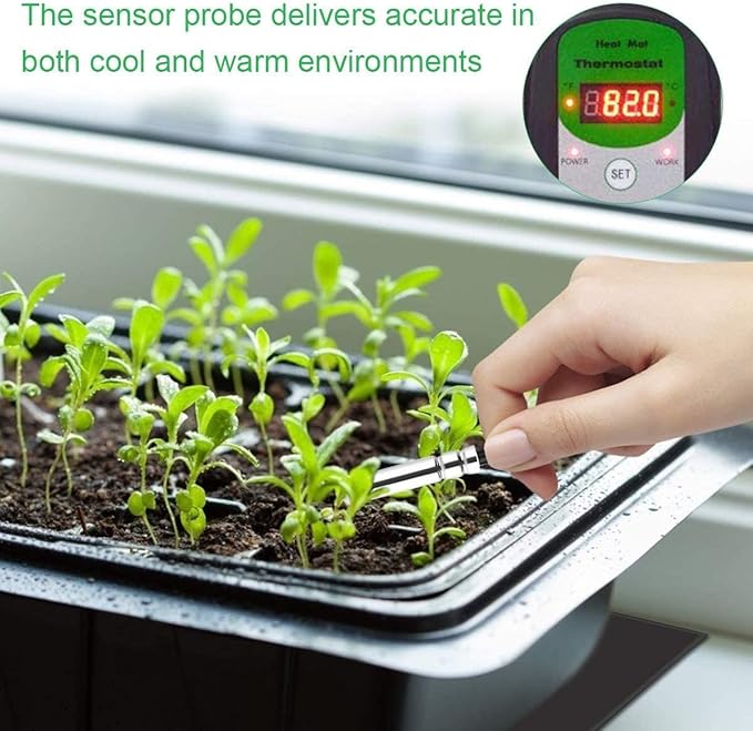 Seedling Heat Mat with Thermostat 40-108 Degrees Fahrenheit Warming Pad, Warm Hydroponic Heating Pad with Controller for Germination, 10" x 20.75" UL & MET-Certified