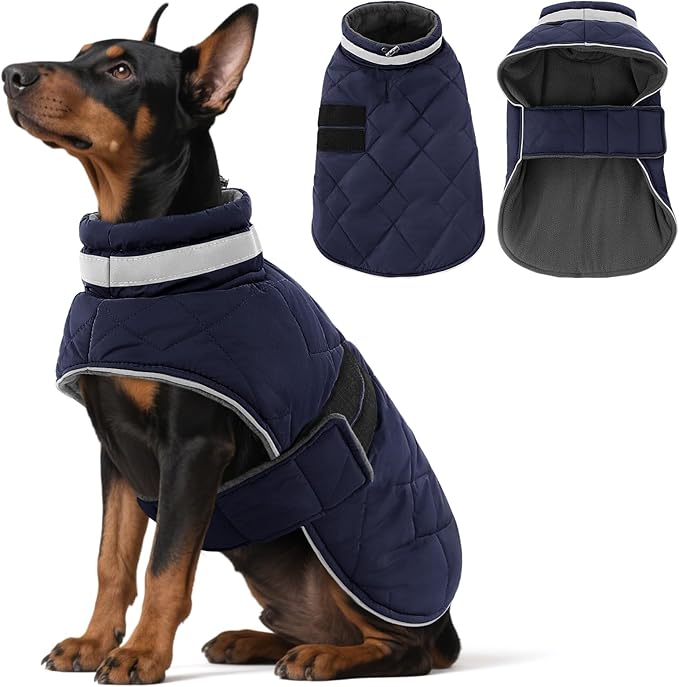 Dog Winter Coat Warm Padded Puppy Jacket Windproof Water Resistant Clothes for Small Medium Large Pets Christmas Sweater Outfit Vest(DarkBlue, S)