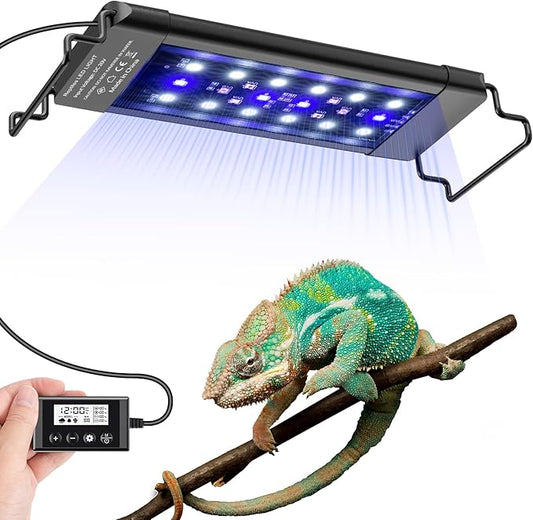 8-Inch LED UVA UVB Light for Reptiles with Controller, Full Spectrum UVA & UVB Reptile Light with Auto 24-Hour Cycle Timer & 10 Dimmable for Bearded Dragons, Turtles, Frogs, Snakes, Plants