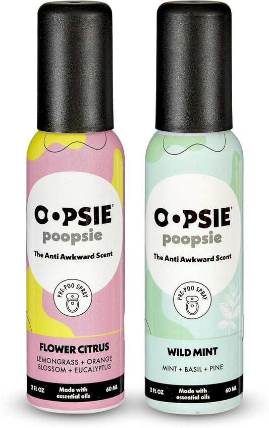 2 Pack - Flower Citrus and Wild Mint - Before & After You Go Toilet Spray 2oz Each - Gift Set - Portable Odor Eliminator