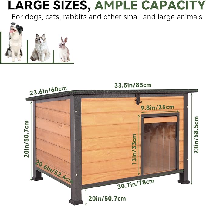Dog House Outdoor with Prevent Chewing Iron Frame, Cat Houses Removable Floor and Open Roof for Dogs,Cats,Rabbits Animals
