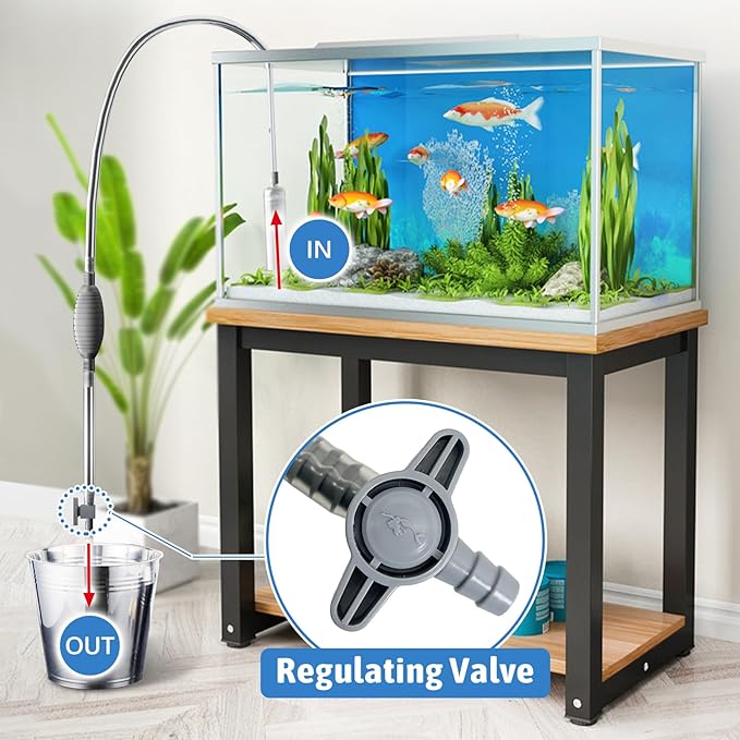 PINVNBY Aquarium Vacuum Gravel Cleaner Kit Manually Fish Tank Cleaner with Fish Net & Fixture Clamp Fish Tank Water Changer Aquarium Siphon Sand Cleaning for Various Tank Sizes