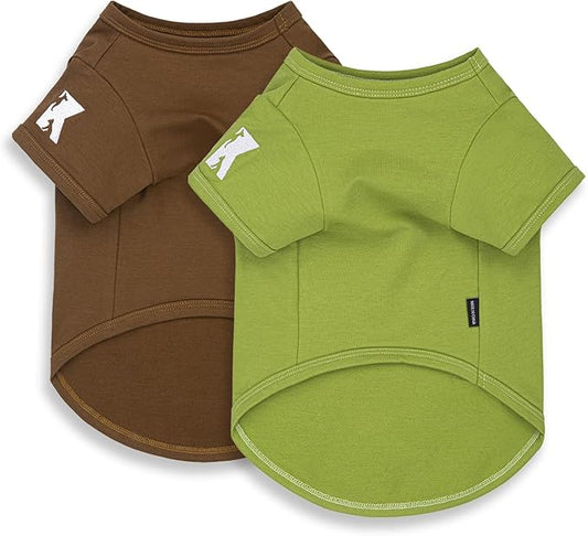 Koneseve Dog Shirts 2 Pack Soft Tee Comfortable Pet Clothes for Small Pets Brown & Avocado Green M