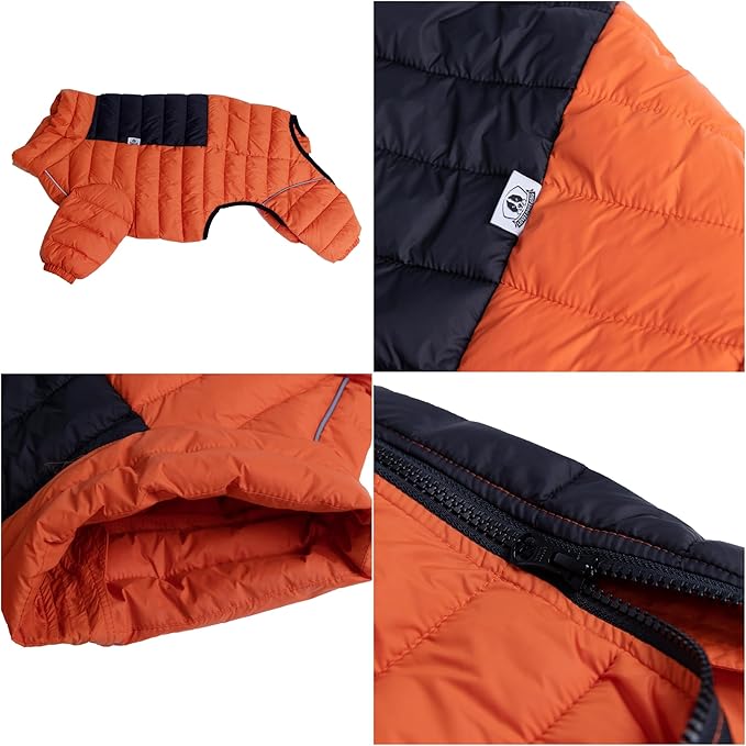 Lovelonglong Dog Coat Dog Warm Jacket, 4 Legs Covered Waterproof Windproof Reflective Warm Dog Vest, Zippered Adjustable Outdoor Dog Snow Jacket for Small Medium Large Dogs Orange M