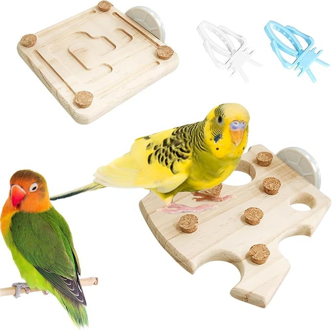 2 Pcs Bird Platform,Wooden Chew Toys, Hanging Wooden Puzzle Foraging,Parrot Cork Stopper Toys Birds Feeding Toy,2 Pcs Bird Cage Food Holder Fruit, for Small and Medium Parrots(D)