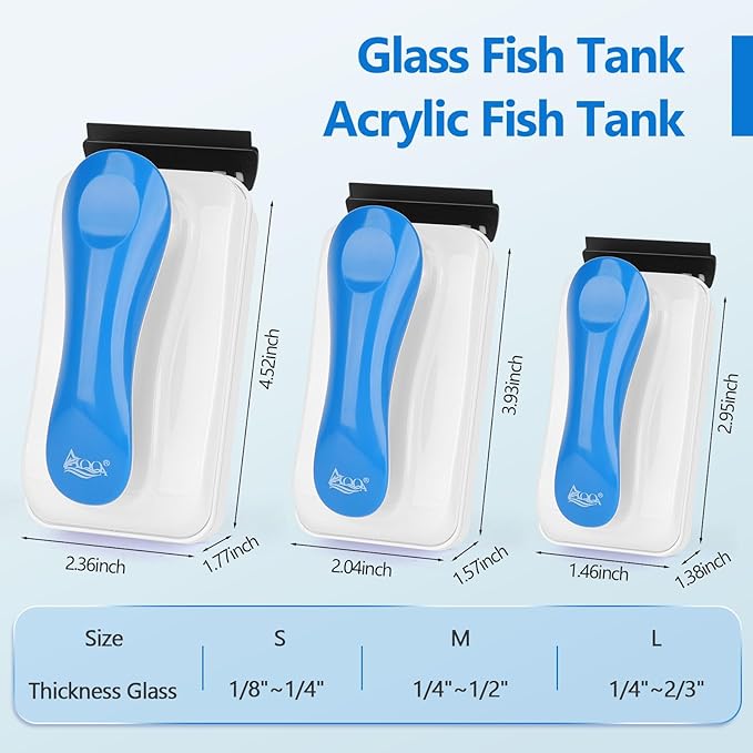 AQQA Aquarium Magnet Glass Cleaner,Dolphin Series-Fish Tank Algae Scraper Brush Cleaner for Glass or Acrylic,2 Detachable Blades Floating Cleaning Tool for 1/4"-2/3" Thickness