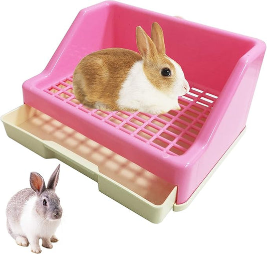 kathson Rabbit Litter Box Trainer Small Animal Potty Corner Toilet with Drawer Pet Cage Pan Litter Bedding Box for Adult Guinea Pig Hamster Bunny Ferret Galesaur Mouse Squirrel (Pink)