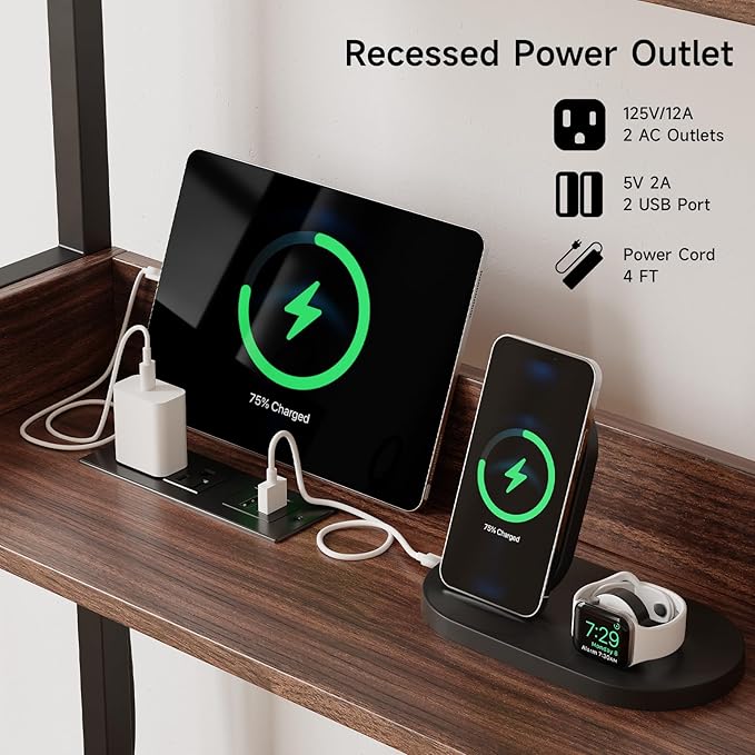 55 Inches Cat Litter Box Enclosure, Hidden Litter Box Furniture with 2 Storage Shelves and Charging Sockets, Wooden Cat House, Large Indoor Cabinet for Living Room & Entryway, Black