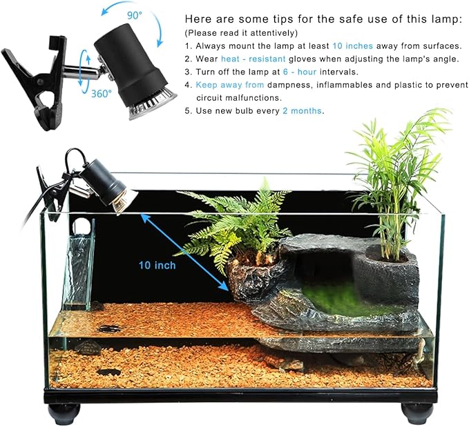 DOMICA Reptile Heat Lamp with 50W 35W UVA UVB Light Bulb, Basking Spot Light Simulated Sunlight, Heating Lamp for Turtle, Lizard, Snake, Beared Dragon, Amphibians