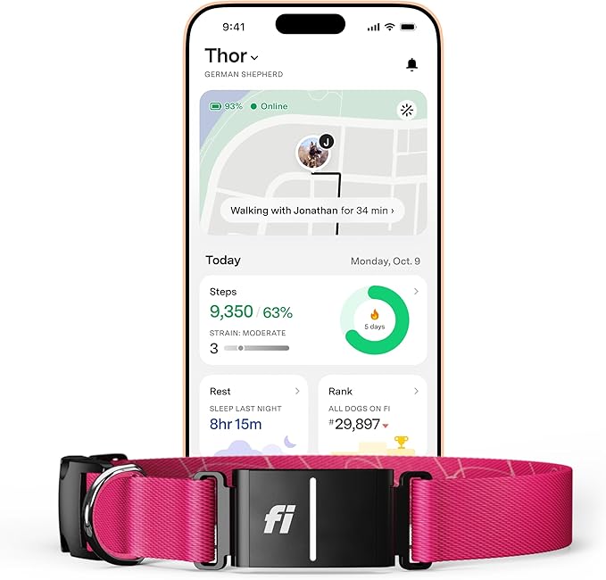 New Fi Series 3+ Smart Dog Tracker Collar – AI GPS for Dogs, Health & Behavior Monitor, Virtual Fence, Escape Alerts, Waterproof, Apple Watch Compatible 12Mo Membership Included