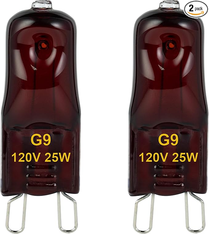 G9 Heat Lamp Bulbs for Reptile,Night Red, Mini Halogen Bulb 25W, Infrared Reptile Heat Lamp for Bearded Dragon Gecko Turtle Lizard, Pack of 2