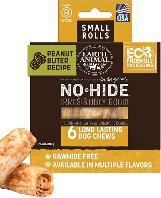 Earth Animal No Hide Small Long Lasting Dog Chew Rolls, Peanut Butter - 6 Count