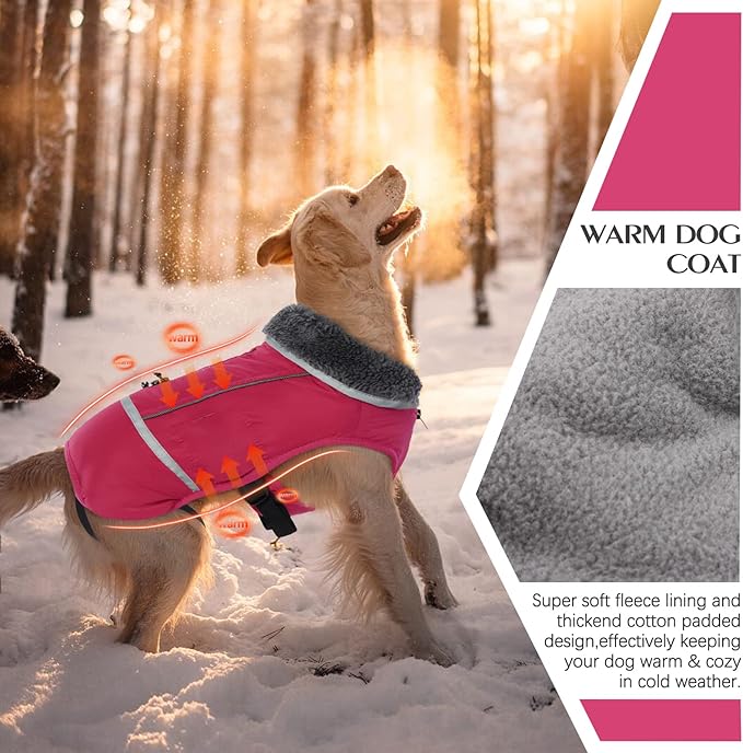 QBLEEV Warm Dog Coat Reflective Dog Jacket, Waterproof Dog Winter Coat Turtleneck Dog Clothes for Cold Weather, Thick Fleece Dog Snowsuit Christmas Dog Vest Pet Apparel for Small Medium Large Dogs S