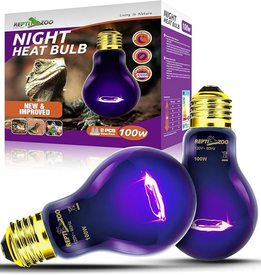 REPTI ZOO 2Pack Reptile Heat Lamp 100W Reptile Night Heat Bulb Night Heat Lamp Without UVA for Turtle Bearded Dragon Gecko Lizard and Snake E26/E27 Purple