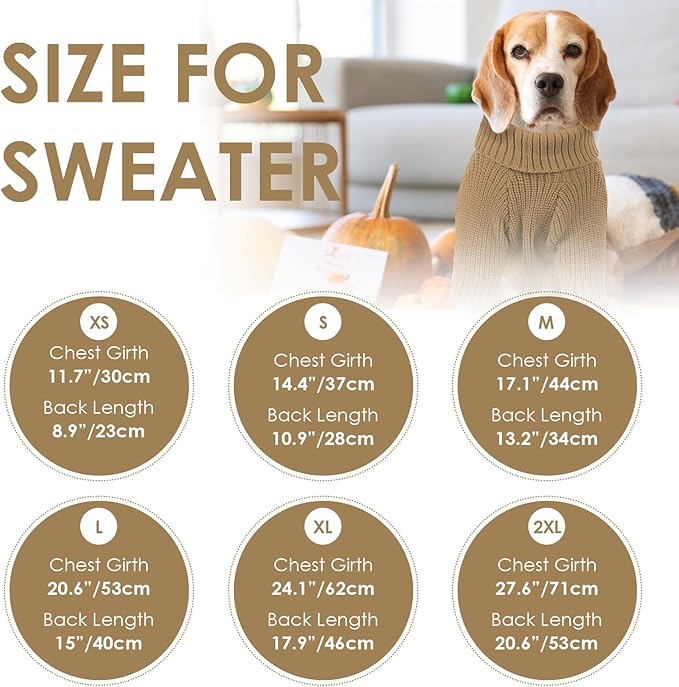 SUNFURA XS Dog Sweater, Small Dog Sweater Doggie Knitted Knitwear for Winter, Cat Pullover Christmas Sweatshirt for Yorkie Chihuahua, Warm Thick Turtleneck Clothes for Puppy, Camel X-Small